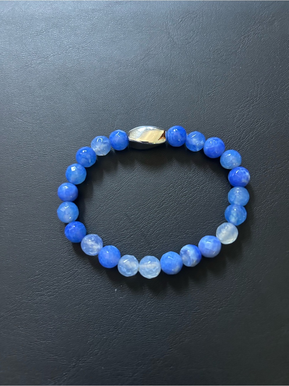 Simon Sebbag Faceted Blue Agate with silver bead stretch Bracelet